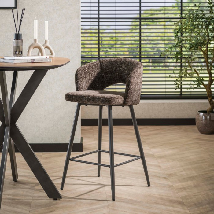 Barkruk met rugleuning Marin bruine stof - sfeerfoto 1