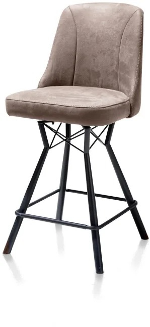 Draaibare barstoel taupe in stof 67cm hoog. Met metalen onderstel, handvat en pocketvering.