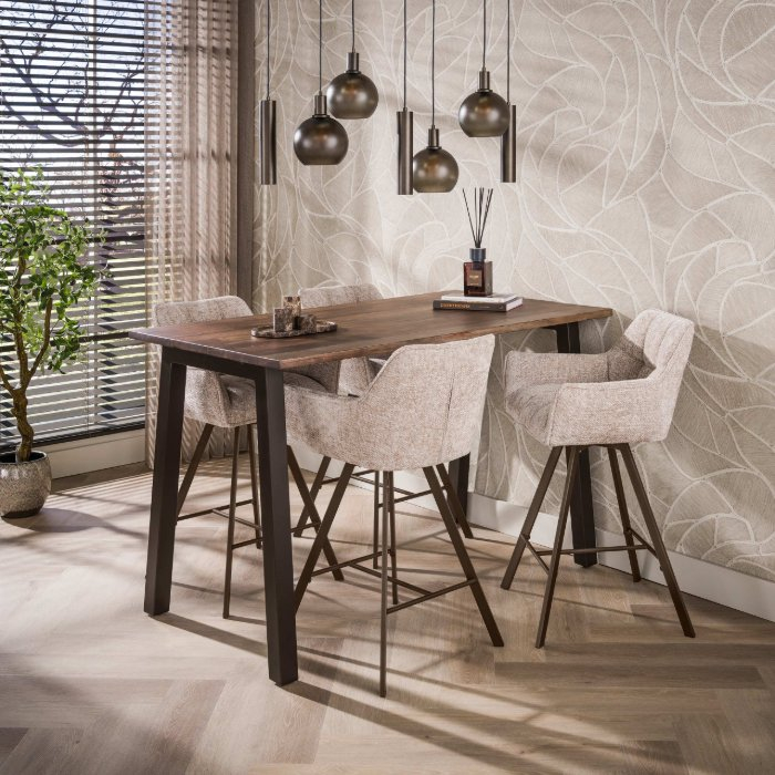 Bartafel acaciahout bruin 147 cm Brix met stalen poten in brons - sfeerfoto 1