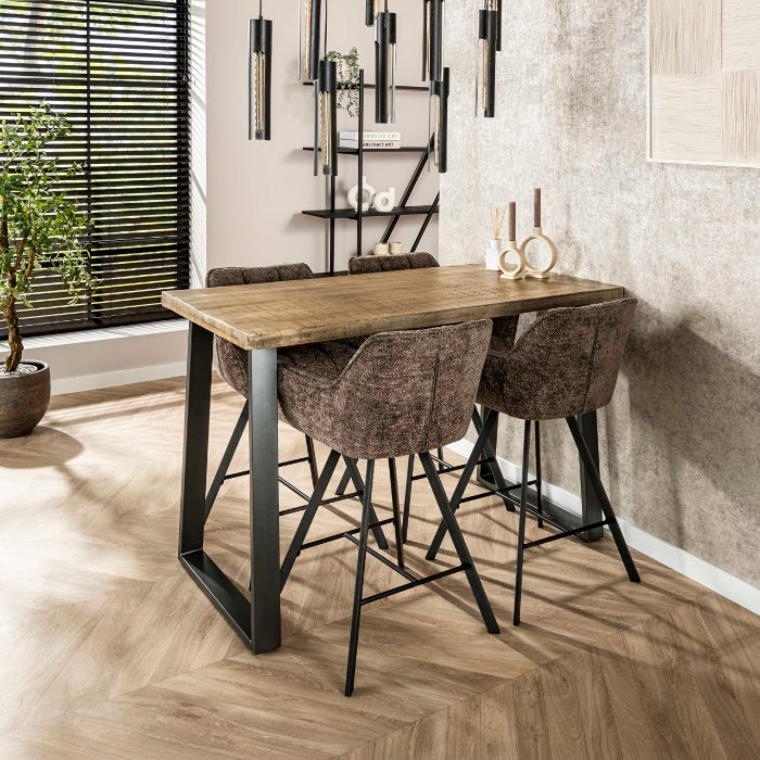 Bartafel mangohout 135 cm bruin met trapeziumpoten - sfeerfoto 1