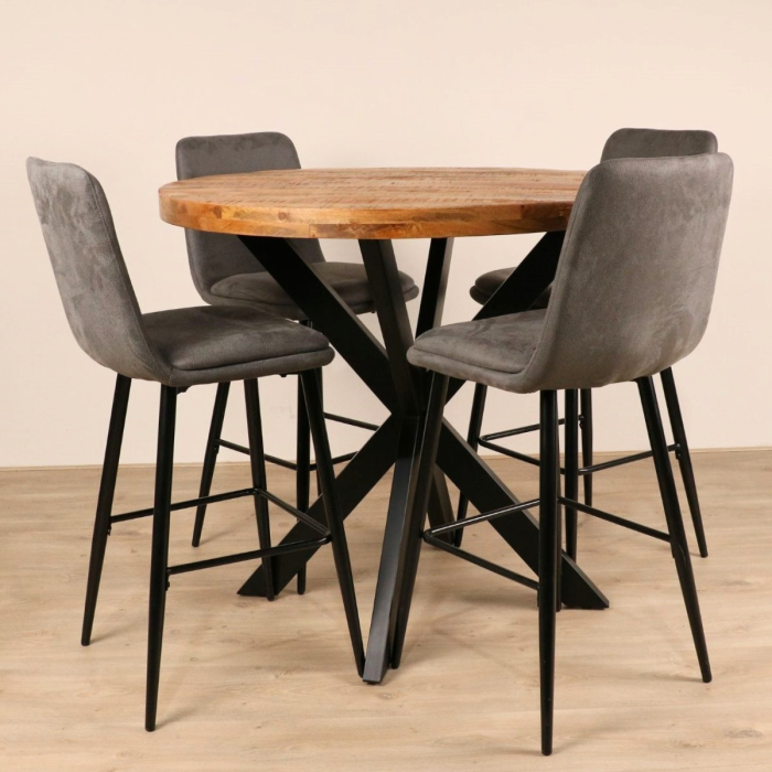 Ronde houten bartafel met krukken