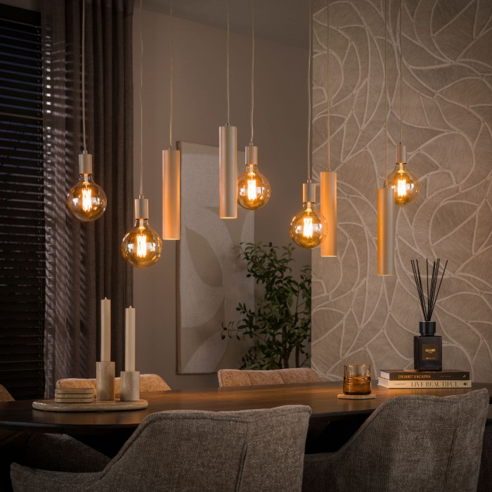 Beige hanglamp eettafel met 9 lampen Gaspar - sfeerfoto 1