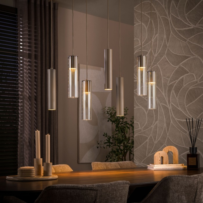 Beige hanglamp eettafel Teodor 84 cm met 7 lampen - sfeerfoto 1