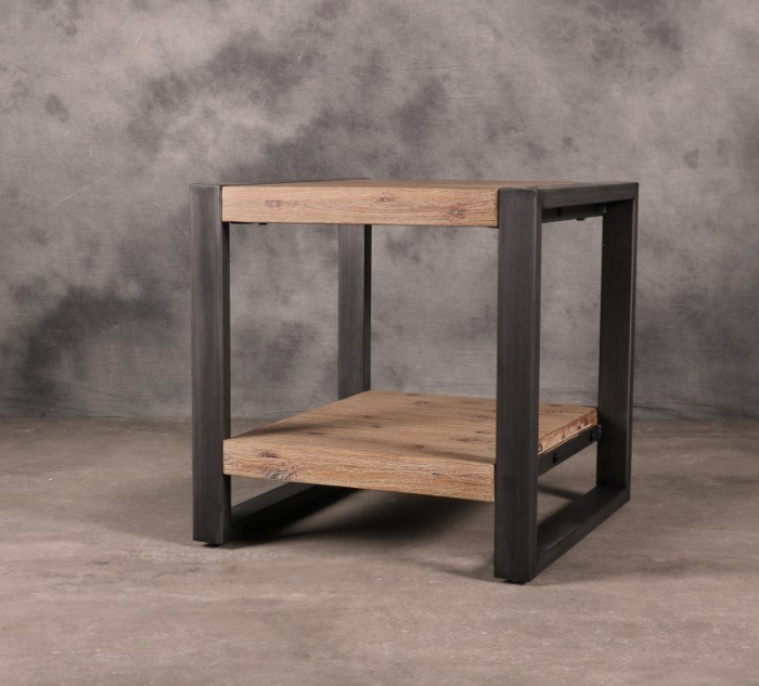 Industriële bijzettafel acaciahout met staal