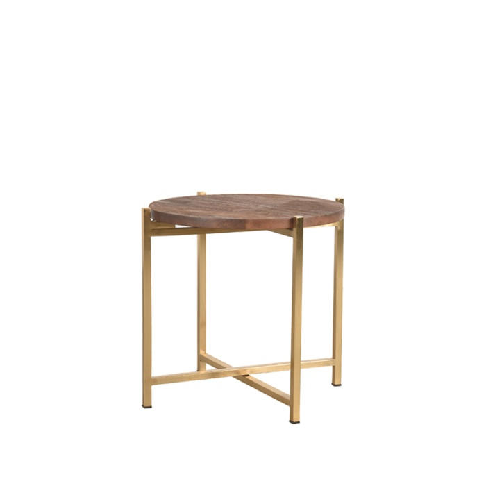 Ronde bijzettafel Douwe mangohout 40 cm donkerbruin, recht van voren