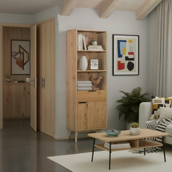 Sfeerafbeelding boekenkast licht eiken. 