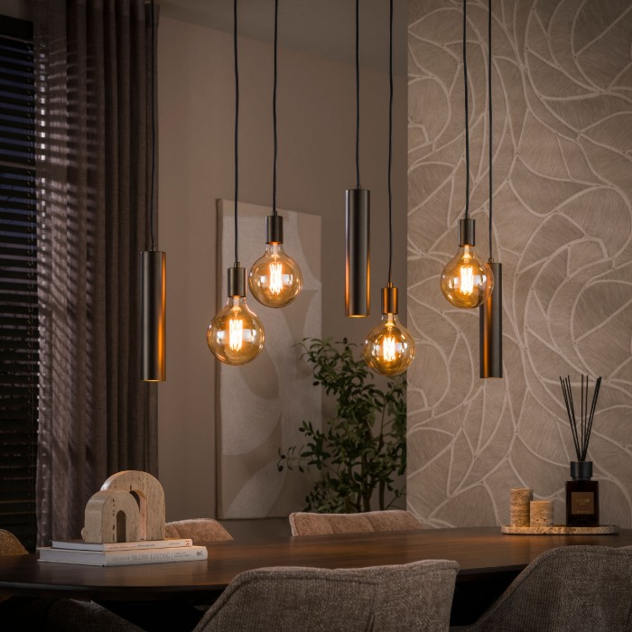 Bruine hanglamp met cilinders en 7 lampen Gaspar - sfeerfoto 1