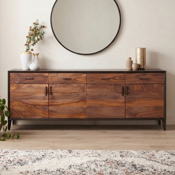 Dressoir donker hout 220 cm met laden en deuren