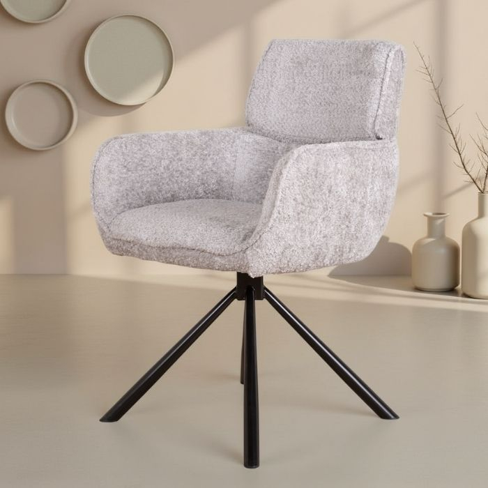 Draaibare eetkamerstoel in teddy stof. 