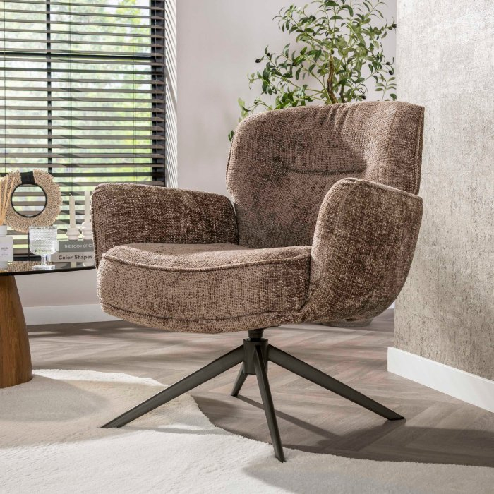 Draaibare fauteuil Zina champagne met bruin onderstel - sfeerfoto 1