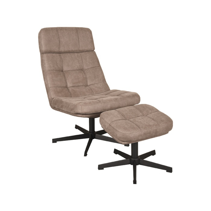 Draaifauteuil Adam in taupe micro-suède, schuin van voren