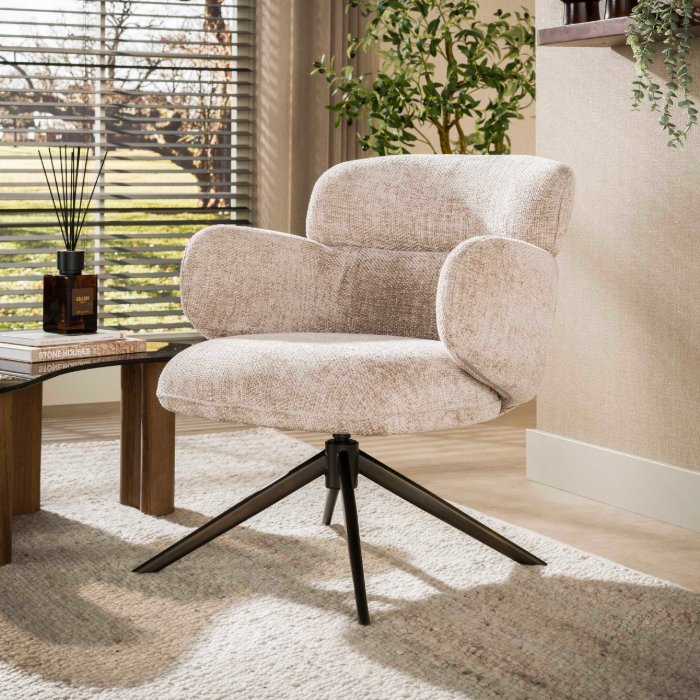 Draaifauteuil terugdraaiend Carlo beige met bruin onderstel - sfeerfoto 1
