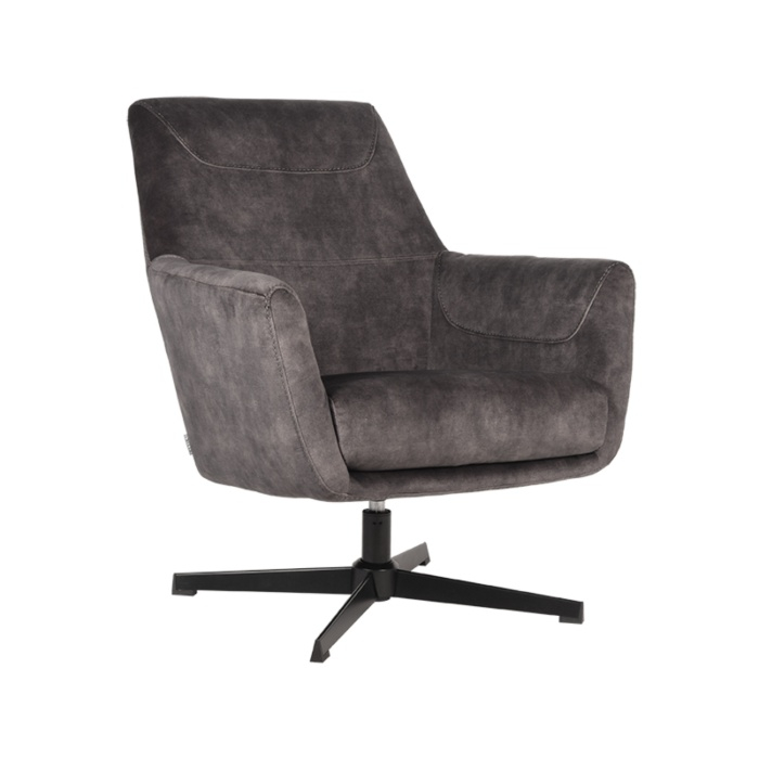 Draaifauteuil Tim in antraciet met zwarte kruisvoet, schuin van voren