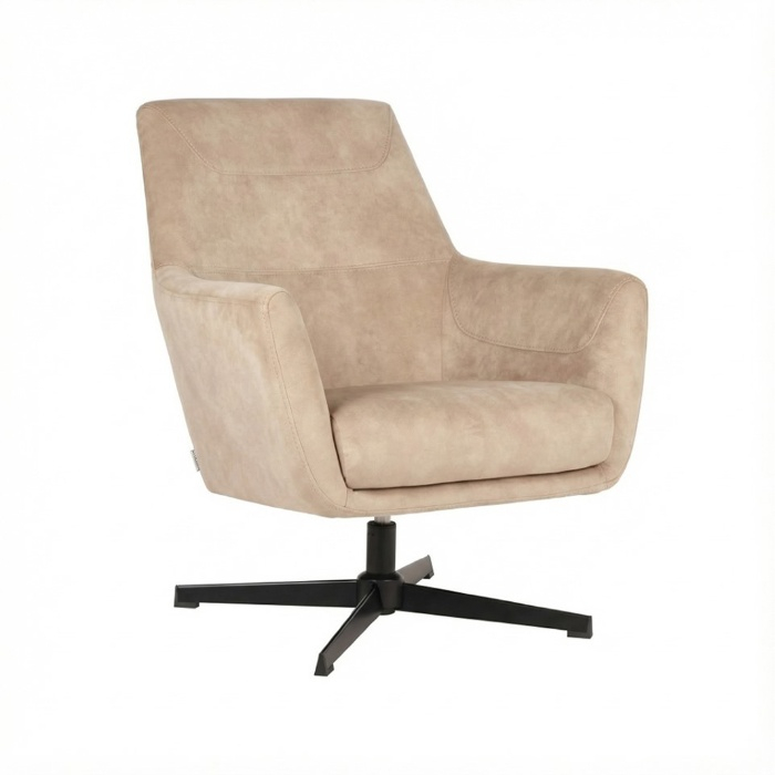 Draaifauteuil Tim in naturel met zwarte kruisvoet, schuin van voren