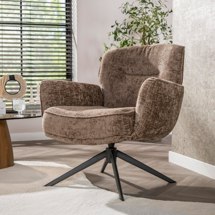 Draaifauteuil Zina champagne chenille met armleuningen - sfeerfoto 1