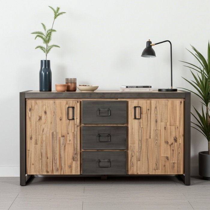 Industrieel dressoir hout en staal 150 cm.