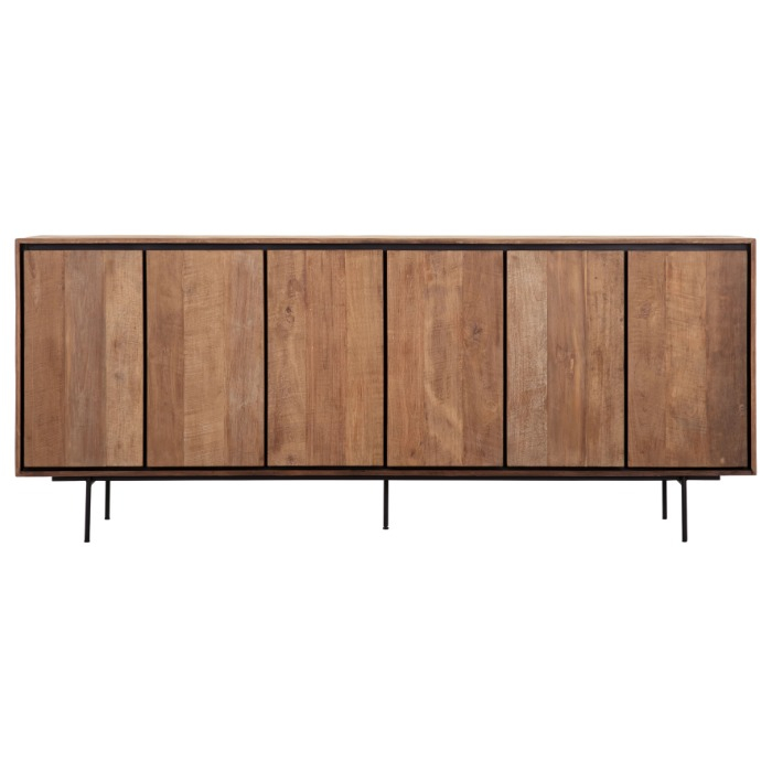 Dressoir 6 deurs van teakhout 220 cm.