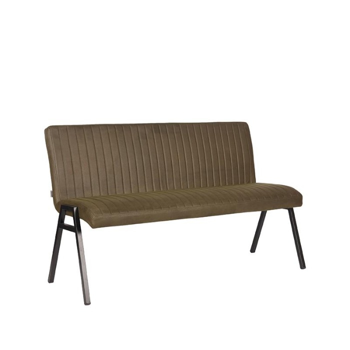 Eetkamerbank met rugleuning Mex 145 cm in olijfgroen microvezel, schuin van voren