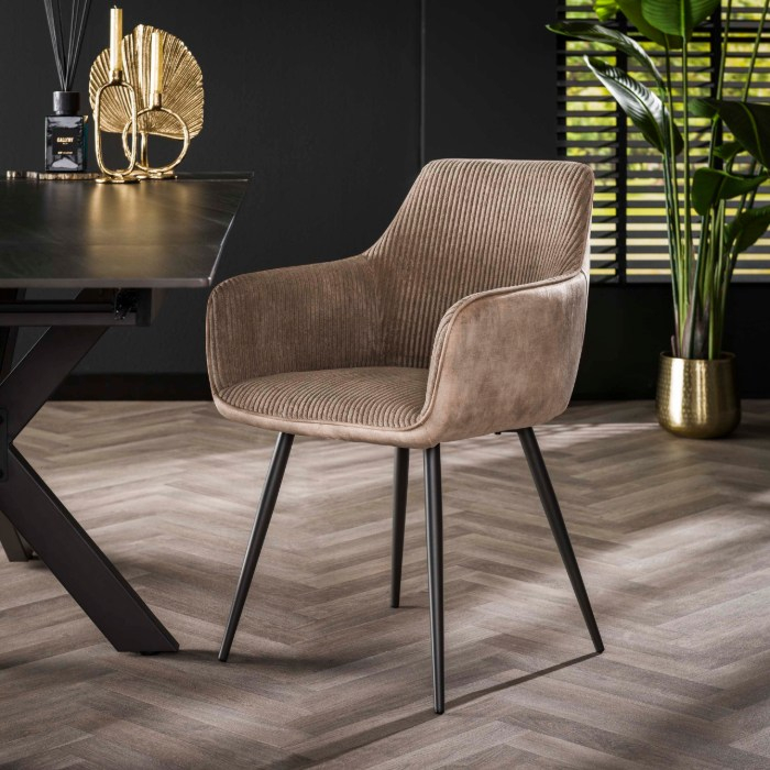 Eetkamerstoel met armleuning Rhea beige ribstof - sfeerfoto 1