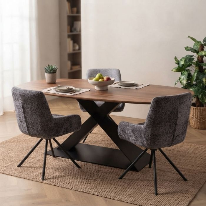 Deens ovale eettafel 200 cm met stalen poot