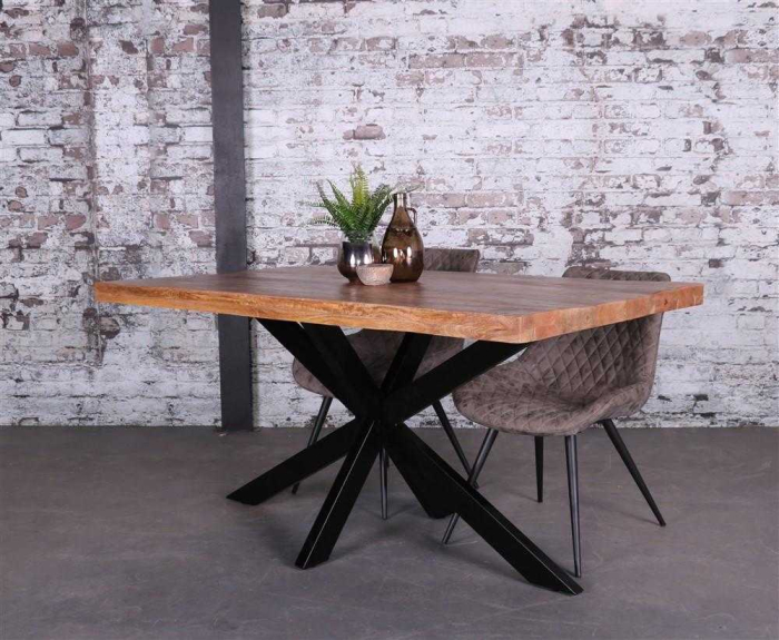 industriële eetkamertafel  mangohout met spinpoot