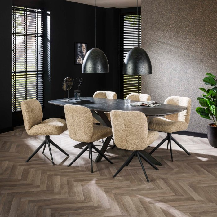 Eettafel deens ovaal 215 cm Jules antraciet natuursteenlook met spinpoot - sfeerfoto 1