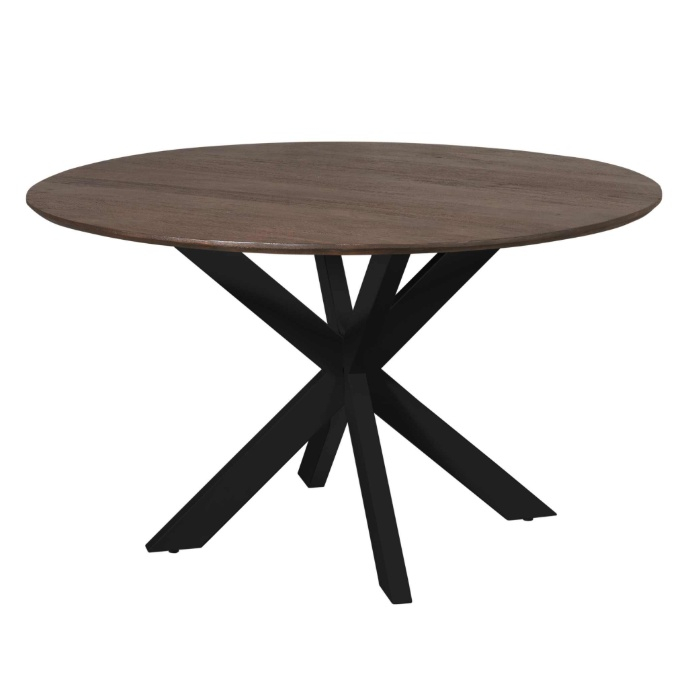 Ronde eettafel Madison bruin 130 cm vooraanzicht op zwart onderstel