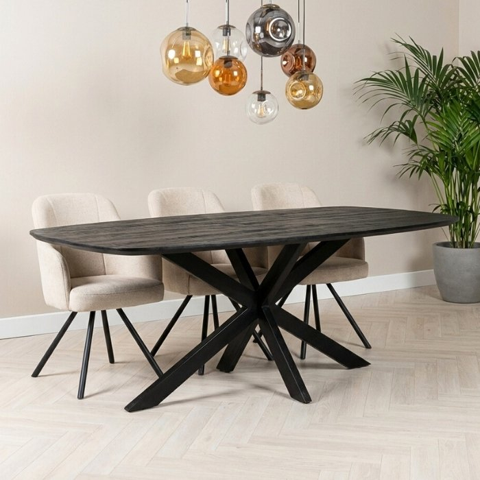 Zwarte ovale eettafel 200 cm met industriële spinpoot