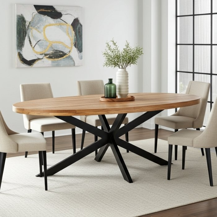 Mangohouten eettafel ovaal 220 cm.