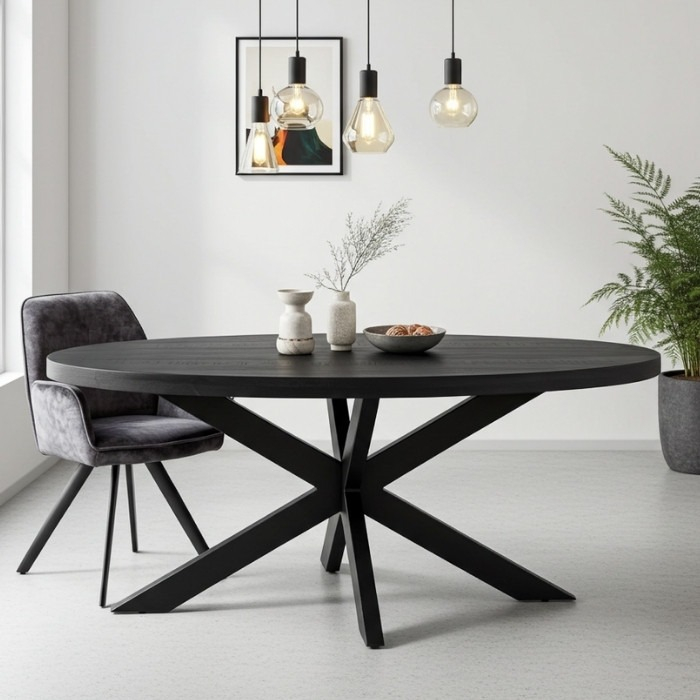 Eettafel ovaal mangohout zwart 180 cm.