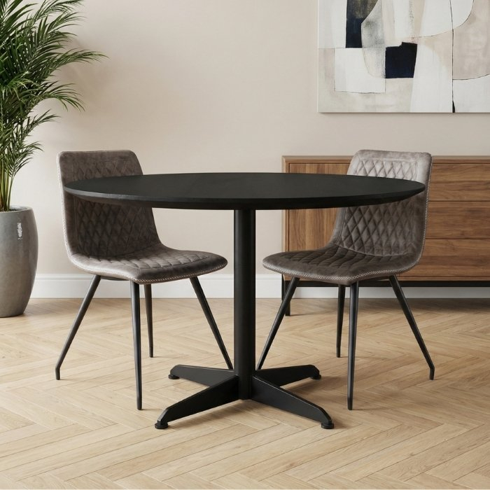 Ronde eettafel zwart hout met metaal 120 cm.