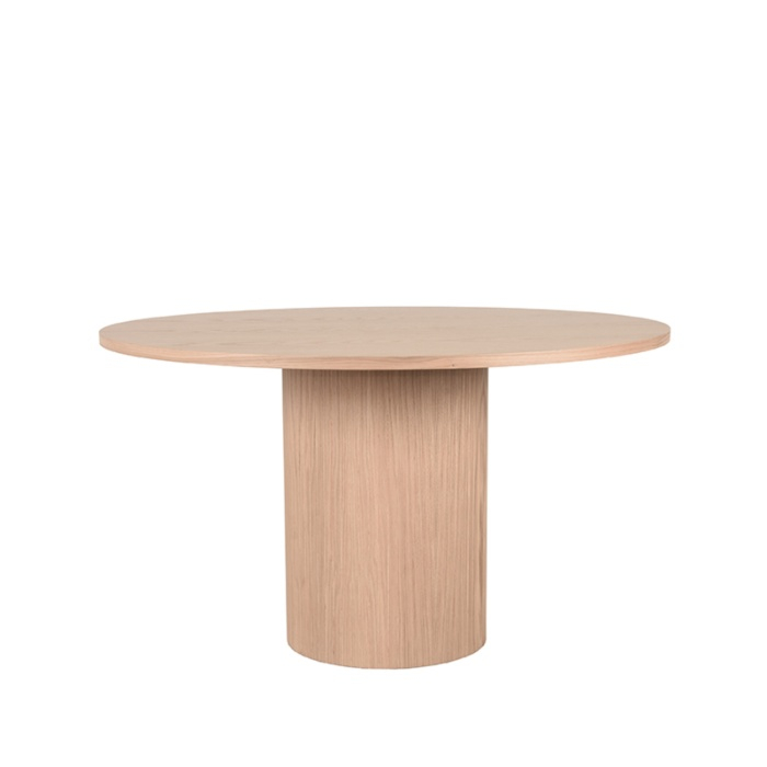Eettafel rond Olivier in eikenlook naturel, schuin van voren