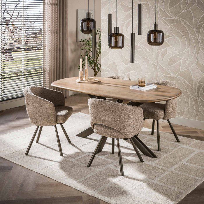 Eettafel met spinpoot 180 cm Alma mangohout naturel - sfeerfoto 1