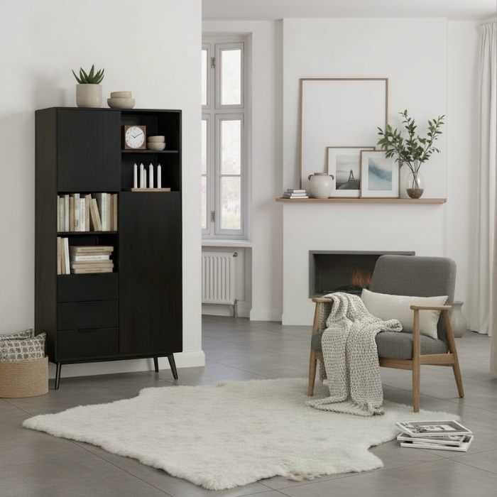 Sfeerafbeelding zwarte eikenhouten kast. 