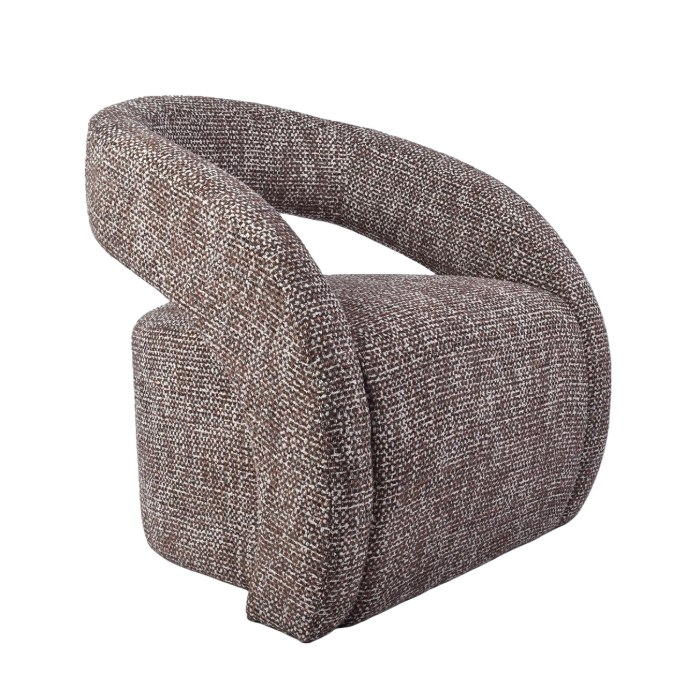 Fauteuil met armleuning Anke in bruin gemêleerd geweven stof, schuin van voren