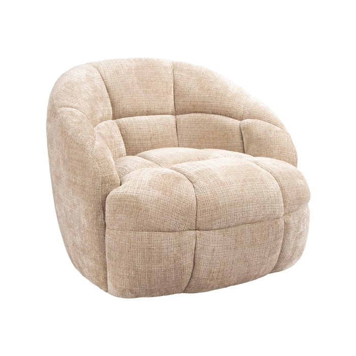 Fauteuil met armleuning Bente in beige met verticale banen, schuin van voren