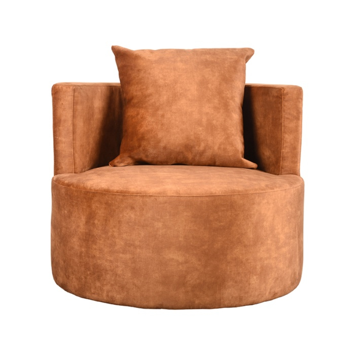 Grote ronde fauteuil Emma cognac velvet, 90 cm, recht van voren