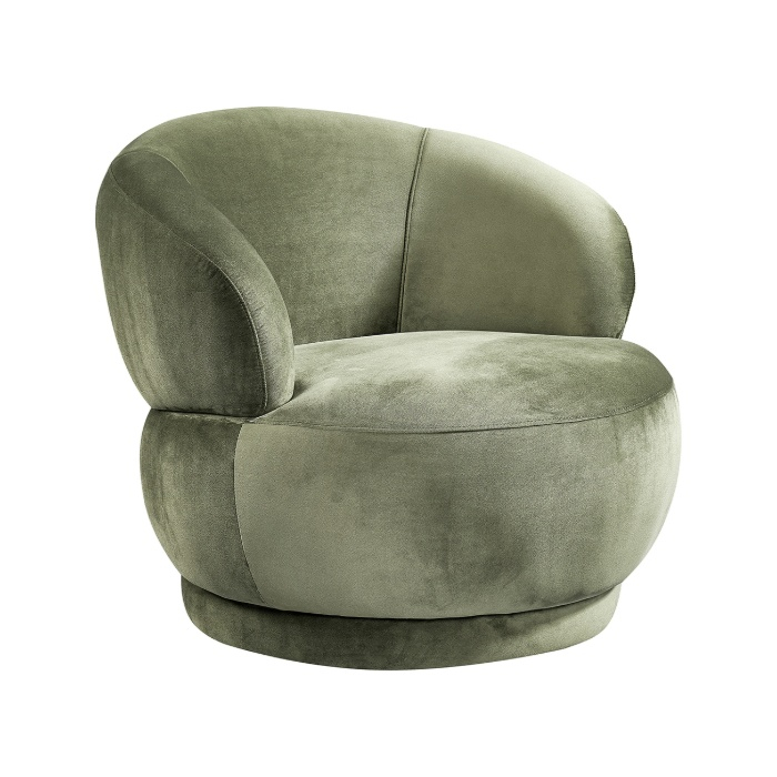 Fauteuil met armleuning Lukas in olijfgroen velvet, schuin van voren