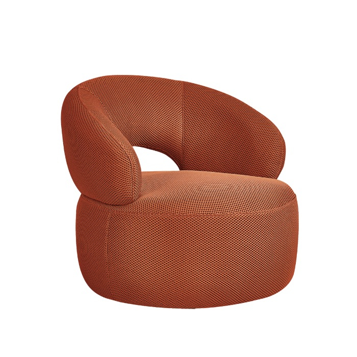 Fauteuil met armleuning Sofie in roest met open rug, schuin van voren