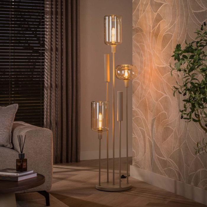 Getrapte vloerlamp 5 lichts met spots Nika beige - sfeerfoto 1