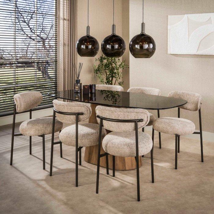Glazen eettafel deens ovaal 180 cm Dalia bronskleurig met centrale poot - sfeerfoto 1