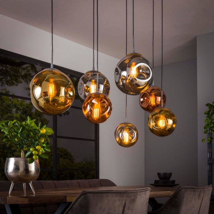 Glazen hanglamp Remo oud zilver met 7 kappen - sfeerfoto 1