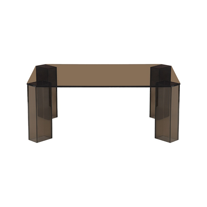 Rechthoekige salontafel Evelien glas 90 cm bruin, recht van voren