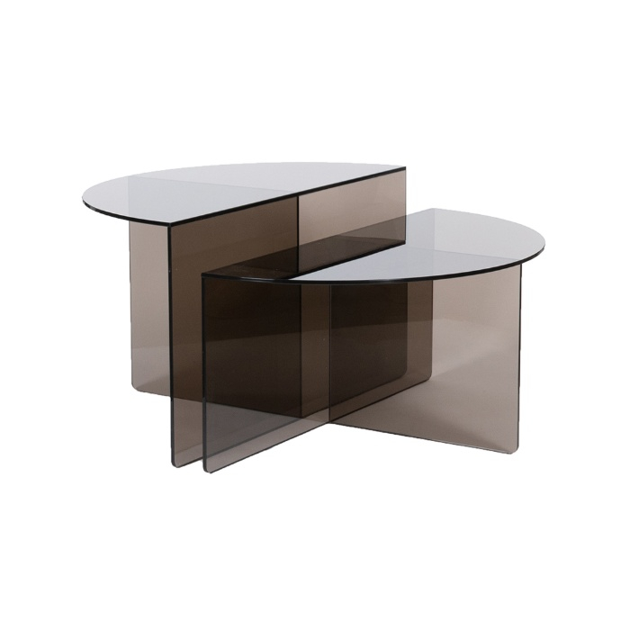 Glazen salontafel Reinier in glas bruin, schuin van voren
