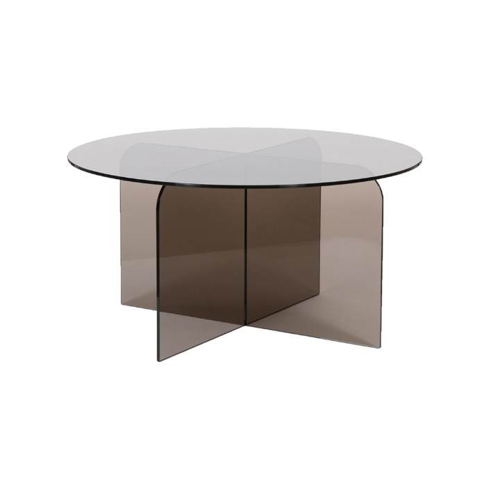 Glazen salontafel Teije in glas bruin, schuin van voren