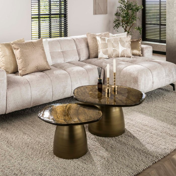 Gouden salontafel set van 2 met glas Timo - sfeerfoto 1