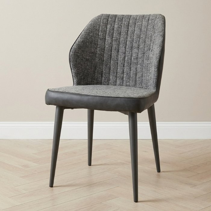 Grijze eetkamerstoel met PU-leder rugleuning