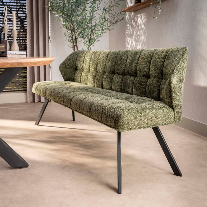 Groene eetkamerbank Arno chenille met rugleuning - sfeerfoto 1