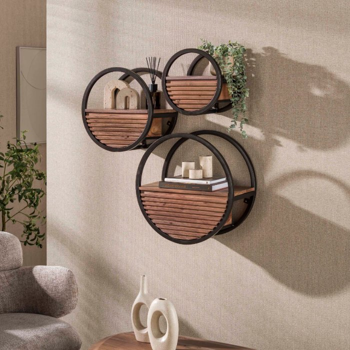 Groot rond wandschap met lade 50 cm Romy bruin - sfeerfoto 1