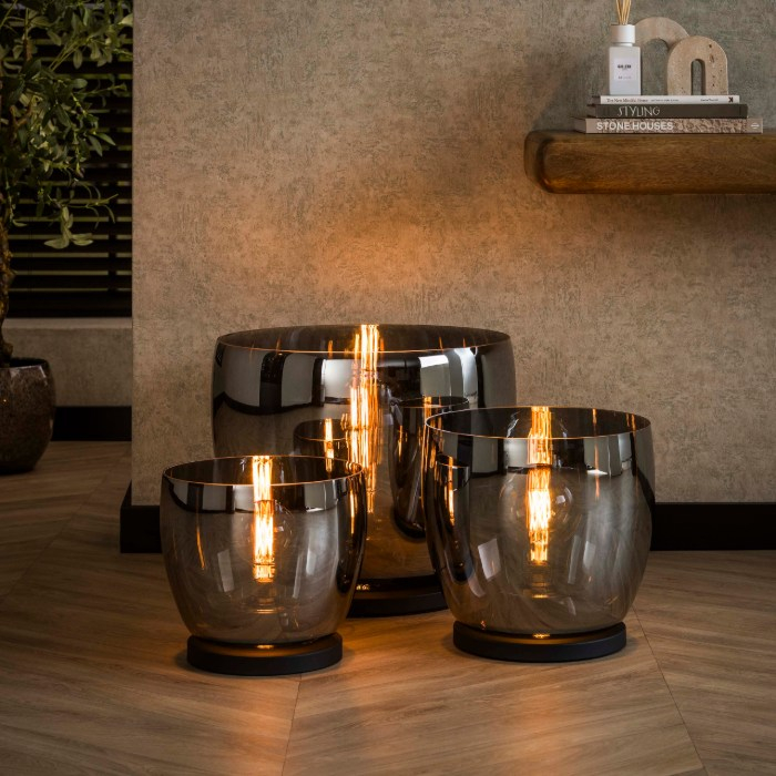 Grote glazen bollamp vloer Juna XXL smoke glas 48 cm - sfeerfoto 1